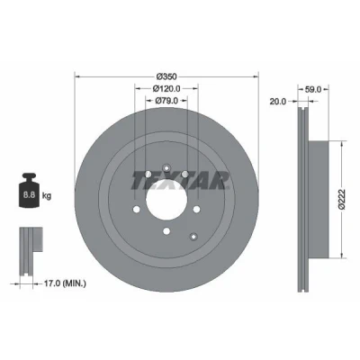 Imagem de TEXTAR PRO 92147703 Disco de travão 350 20 05/07 120 ventilado fora revestido sem pernos fixação da roda, cubo roda