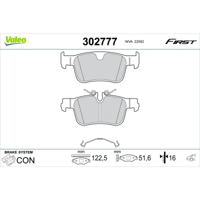 Imagem de VALEO 302777 Jogo de pastilhas para travão disco Eixo traseiro excl. contacto aviso desgaste sem parafusos, com chapa anti ruído