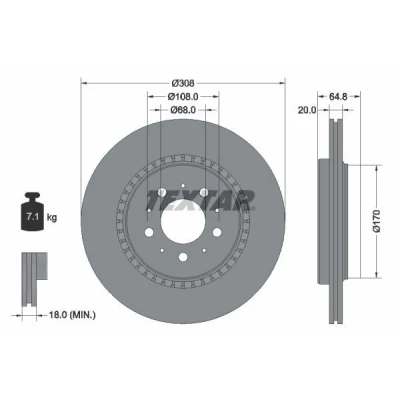 Imagem de TEXTAR PRO 92126803 Disco de travão 308 20 05/10 108 ventilado fora revestido sem pernos fixação da roda, cubo roda VOLVO: XC90 I