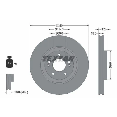 Imagem de TEXTAR 92306303 Disco de travão 320 28 05/07 114,3 interior ventilado revestido sem pernos fixação da roda, cubo roda HYUNDAI: Tucson