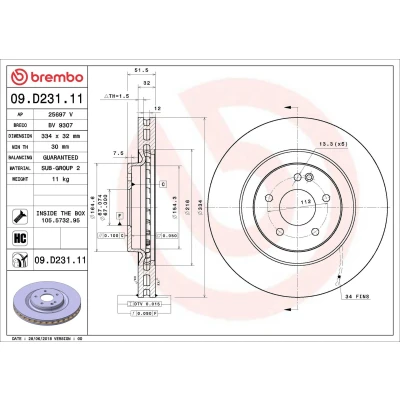 Imagem de BREMBO 09.D231.11 Disco de travão 334 32 5 interior ventilado revestido alto carbono com parafusos MERCEDES BENZ: SL Cabrio