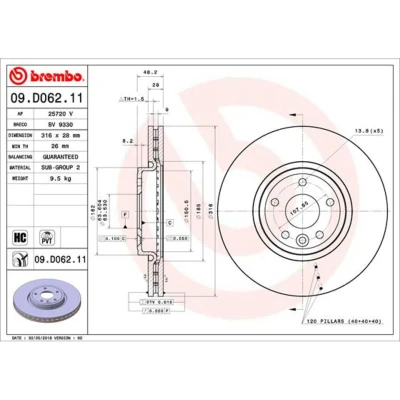 Imagem de BREMBO 09.D062.11 Disco de travão 316 28 5 interior ventilado revestido alto carbono JAGUAR: