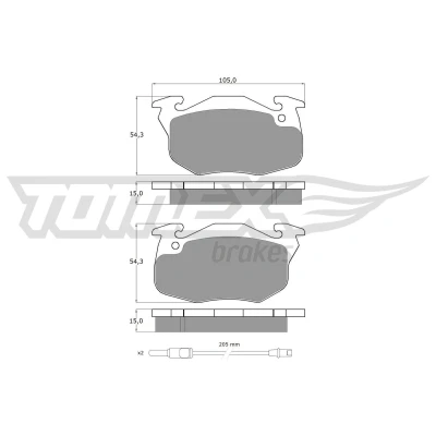 Imagem de TOMEX brakes TX 10 342 Jogo de pastilhas para travão disco Eixo dianteiro incl. contacto aviso desgaste com acessórios RENAULT: CLIO 1