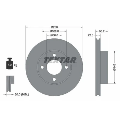 Imagem de TEXTAR 92054200 Disco de travão 256 22 04/04 108 interior ventilado sem pernos fixação da roda, cubo roda AUDI: 80 B4 Avant, Sedan