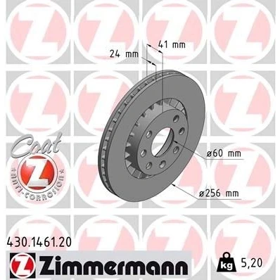 Imagem de ZIMMERMANN COAT Z 430.1461.20 Disco de travão 256 24 7/4 4 100 ventilado fora revestido OPEL: Vectra B Carrinha, Sedan, Astra F CC