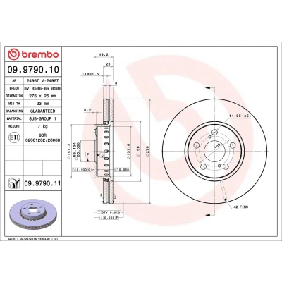 Imagem de BREMBO COATED DISC LINE 09.9790.11 Disco de travão 276 25 5 interior ventilado revestido TOYOTA: Avensis I Sedan, Carrinha