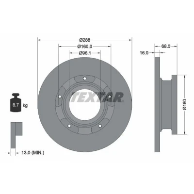 Imagem de TEXTAR PRO 93260703 Disco de travão 288 16 05/05 160 cheio revestido com anel sensor do ABS, sem pernos fixação da roda