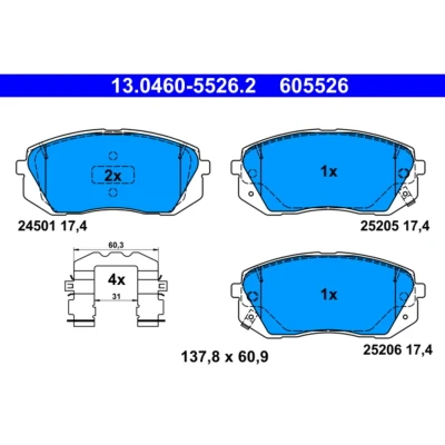 Imagem de ATE 13.0460 5526.2 Jogo de pastilhas para travão disco com avisador sonoro desgaste acessórios HYUNDAI: Tucson, Kauai / Kona SUV