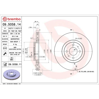 Imagem de BREMBO Disco de travão FIAT: Punto II Hatchback, Coupe, Multipla, ALFA ROMEO: 146, 145 284mm 22mm 4 interior ventilado 09.5058.14 46427947,46427949
