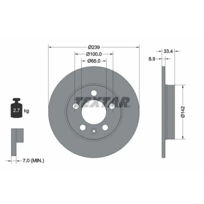 Imagem de TEXTAR PRO 92105803 Disco de travão 239 8,9 05/06 100 cheio revestido sem pernos fixação da roda, cubo roda VOLKSWAGEN: Golf 4, Bora Sedan