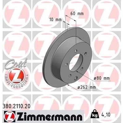 Imagem de ZIMMERMANN COAT Z 380.2110.20 Disco de travão 262 10 6/5 5 114 cheio revestido MITSUBISHI: Lancer 8 Limousine,