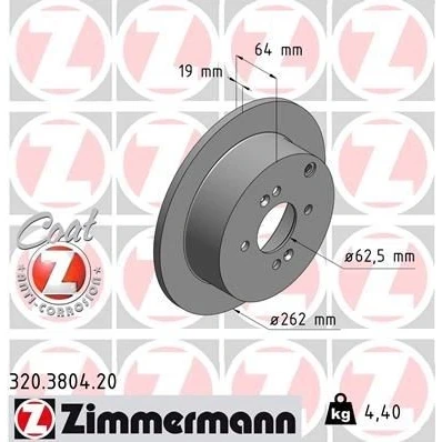 Imagem de ZIMMERMANN COAT Z 320.3804.20 Disco de travão 262 10 7/4 4 100 cheio revestido HYUNDAI: Getz, i20 I Hatchback, ACCENT 3 Stufenheck