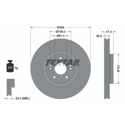 Imagem de TEXTAR 92157700 Disco de travão 308 28 05/07 108 ventilado fora sem pernos fixação da roda, cubo roda RENAULT: LAGUNA 2 Grandtour