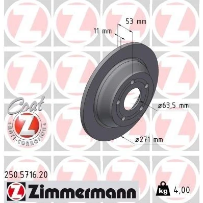 Imagem de ZIMMERMANN Disco de travão FORD: Puma SUV 271mm 11mm 5/5 5furos 108mm cheio revestido 250.5716.20 2413300,L1TC2A315AA Discos