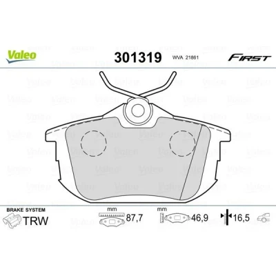 Imagem de VALEO 301319 Jogo de pastilhas para travão disco FIRST Eixo traseiro excl. contacto aviso desgaste com chapa anti ruído