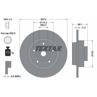 Imagem de TEXTAR PRO 92232603 Disco de travão 274 11 05/05 114,3 cheio revestido com anel sensor magnético integrado, o rolamento da roda