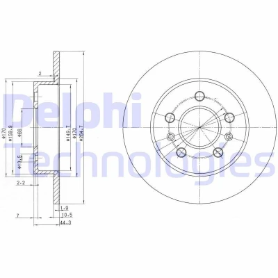 Imagem de DELPHI BG2696 Disco de travão 265 10 5 cheio oleado não tratado sem o rolamento da roda, anel sensor do ABS RENAULT: LAGUNA 1