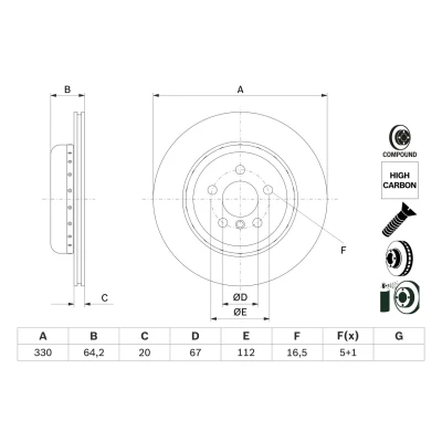 Imagem de Disco de travão BOSCH 0 986 479 G14 voltar/ventilado/altamente carbonizado/1 peça
