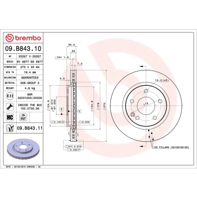 Imagem de BREMBO COATED DISC LINE 09.B843.11 Disco de travão 270 22 5 interior ventilado revestido alto carbono com parafusos