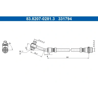 Imagem de ATE 83.8207 0281.3 Mangueira de Travão 282mm M10x1,5mm FORD USA: Mustang Mach E EV, EV 4x4, GT 4x4 2020