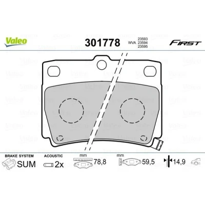 Imagem de VALEO 301778 Jogo de pastilhas para travão disco FIRST Eixo traseiro incl. contacto aviso desgaste sem chapa anti ruído