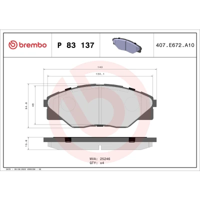 Imagem de BREMBO P 83 137 Jogo de pastilhas para travão disco excl. contacto aviso desgaste sem acessórios TOYOTA: HILUX 3 Pick up