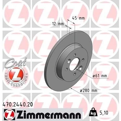 Imagem de ZIMMERMANN COAT Z 470.2440.20 Disco de travão 280 12 6/4 4 100 cheio revestido RENAULT: Kangoo I Express,