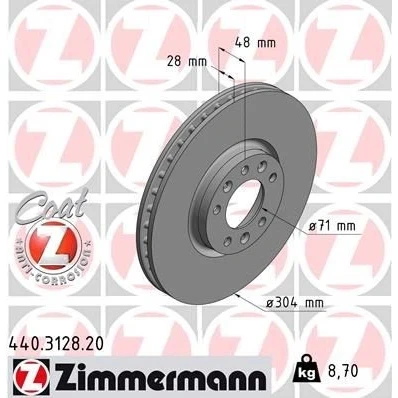 Imagem de ZIMMERMANN COAT Z 440.3128.20 Disco de travão 304 28 8/5 5 108 interior ventilado revestido PEUGEOT: 308 SW 2, II Hatchback, 508 I