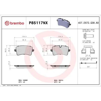 Imagem de BREMBO Jogo de pastilhas para travão disco P85117NX