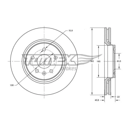 Imagem de TOMEX brakes Disco de travão VOLVO: V60 I, S60 II, S80 II Eixo traseiro 302mm 22mm 5 108mm ventilado pintado TX 74 14 Discos