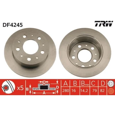 Imagem de TRW DF4245 Disco de travão 280 16 5 130 cheio pintado FIAT: Ducato III Van, Camião plataforma / Chassis