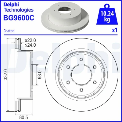 Imagem de DELPHI Disco de travão FORD: Ranger Mk3 332mm 24mm 6 ventilado revestido BG9600C 2324115,JB3C2A315BA Discos