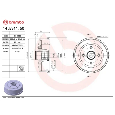 Imagem de BREMBO 14.E311.50 Tambor de Travão com jogo rolamentos roda 200,1mm OPEL: Corsa C Hatchback, Van