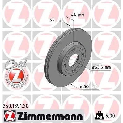 Imagem de ZIMMERMANN 250.1391.20 Disco de travão 262 23 4/4 4 108 interior ventilado revestido FORD: FIESTA 7