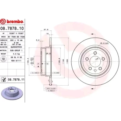 Imagem de BREMBO COATED DISC LINE 08.7878.11 Disco de travão 280 10 5 cheio revestido ROVER: 75, MG: ZT Sedan, T Carrinha