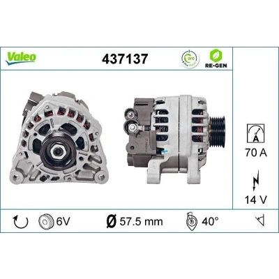 Imagem de VALEO 437137 Alternador 14V 70A PEUGEOT: 206 Van, Partner I 306 Hatchback, CITROËN: Berlingo / First Xsara Picasso, Jumpy Van