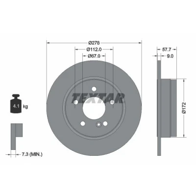 Imagem de TEXTAR Disco de travão 278mm 9mm 05/06 112mm cheio 92163100 0004231312,2044230512,A0004231312,A2044230512,98200163101 Discos