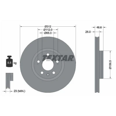 Imagem de TEXTAR Disco de travão 312mm 25mm 05/06 112mm interior ventilado revestido 92343203 10174827 Discos