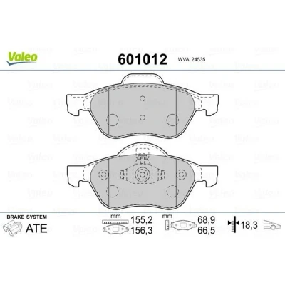 Imagem de VALEO 601012 Jogo de pastilhas para travão disco Eixo dianteiro excl. contacto aviso desgaste com chapa anti ruído RENAULT: MEGANE 2 Kombi