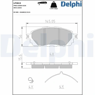 Imagem de DELPHI LP3815 Jogo de pastilhas para travão disco não preparado indicador aviso desgaste sem chapa anti ruído com acessórios