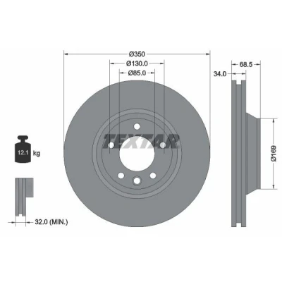 Imagem de TEXTAR 92121700 Disco de travão 350 34 05/06 130 interior ventilado sem pernos fixação da roda, cubo roda VOLKSWAGEN: Touareg I, AUDI: Q7