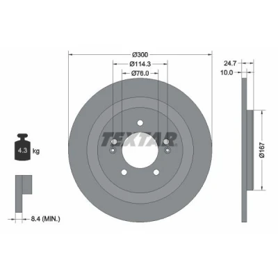 Imagem de TEXTAR PRO 92239203 Disco de travão 300 10 05/07 114,3 cheio revestido sem o rolamento da roda, pernos fixação cubo roda