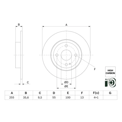 Imagem de BOSCH 0 986 479 G72 Disco de travão 255 9,5 4 100 cheio revestido alto carbono MAZDA: 2 Hatchback, MX 5 IV RF Targa,