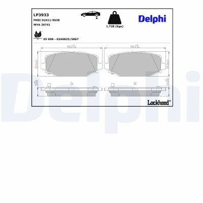 Imagem de DELPHI LP3933 Jogo de pastilhas para travão disco com avisador sonoro desgaste chapa anti ruído sem acessórios