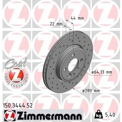 Imagem de ZIMMERMANN SPORT COAT Z 150.3444.52 Disco de travão 280 22 5/4 4 100 interior ventilado, perfurado revestido alto carbono MINI: Clubman, Hatchback