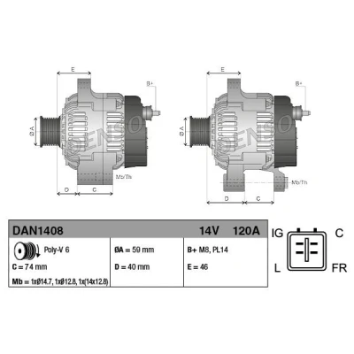 Imagem de DENSO DAN1408 Alternador 14V 120A