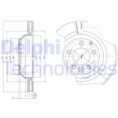 Imagem de DELPHI BG4070 Disco de travão 358 28 5 ventilado oleado não tratado sem o rolamento da roda, anel sensor do ABS VOLKSWAGEN: Touareg I, AUDI: Q7