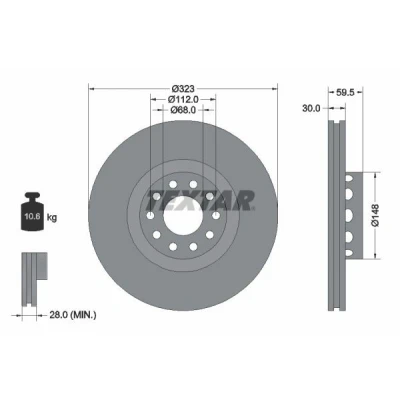 Imagem de TEXTAR PRO+ 92098305 Disco de travão 323 30 05/10 112 ventilado fora revestido alto carbono sem pernos fixação da roda, cubo roda