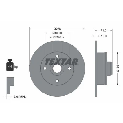 Imagem de TEXTAR PRO 92041803 Disco de travão 226 10 04/04 100 cheio revestido sem pernos fixação da roda, com cubo roda VOLKSWAGEN: GOLF 3, 2
