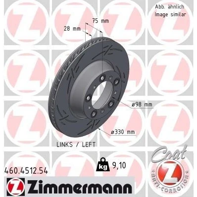 Imagem de ZIMMERMANN Disco de travão 330mm 28mm 10/5 5furos 130mm interior ventilado, fendido revestido 460.4512.54 99135240301,9P1615601 Discos
